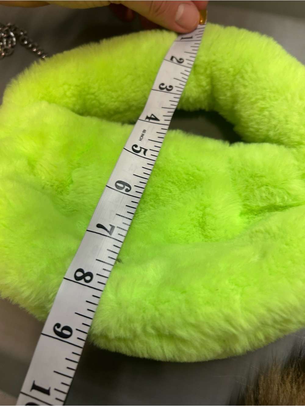 Faux Fur Chain Shoulder Bag in Neon Green plushy soft Dolls Kill style club rave - Picture 9 of 9